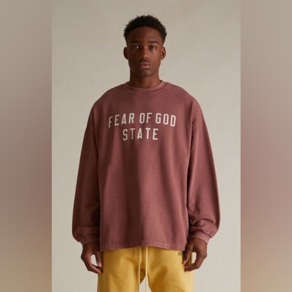 Essentials Fear of God, crimson, long sleeve heavy crewneck shirt - Picture 1 of 8